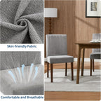 Dining Chairs Set of 4, Upholstered Modern Fabric Kitchen Side Chairs with Sturdy Wood Legs, Parsons Design, Comfortable Soft Linen for Dining Room, Restaurant, Cafe, Gray-Vertical Stripes