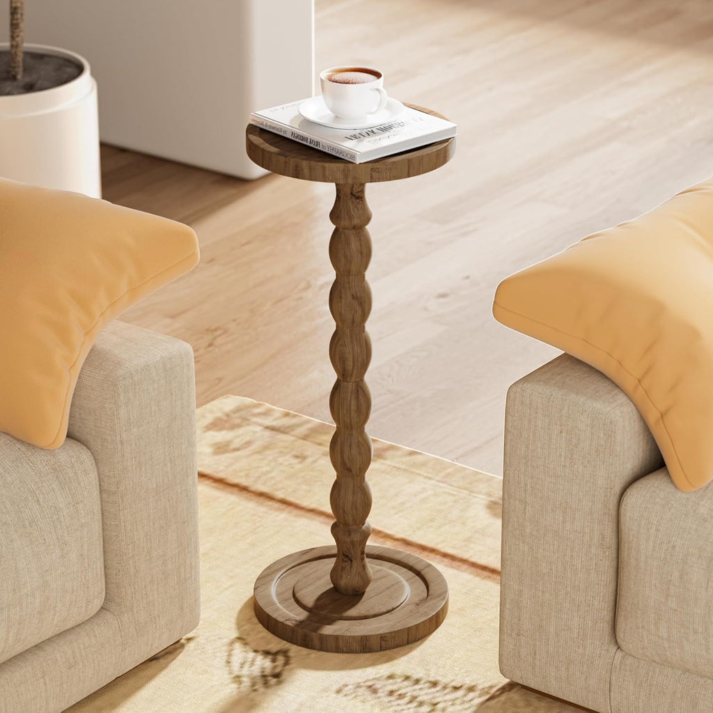 Small Side Table, Rubberwood‌ Drink Table Rattan Round Side Table, Rubberwood‌ Small Drink Table