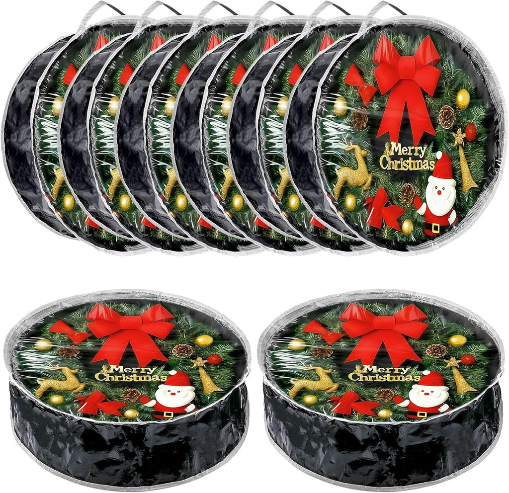 Dunzy 8 Pieces Wreath Container Christmas Wreath Storage Bag Garland Tear Resistant Fabric Round Boxes with Clear Window for Storage for Xmas Holiday Ornament(30×30×7.8 Inch,Black)