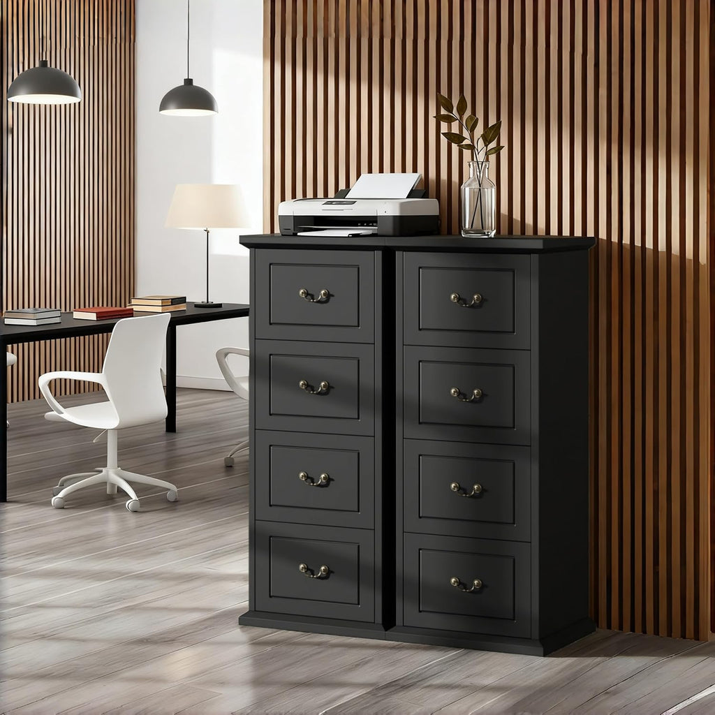 Tribesigns 4-Drawer File Cabinet, Tall Wood Filing Cabinet for A4/Letter/Legal Files, Vertical File Storage Printer Stand with Hanging Rails for Home Office, Black