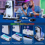 PS5/Slim/Pro Cooling Station with Controller Charging Station for Playstation Console Playstation 5 Slim&Standard Disc/Digital Console, PS5 Pro Stand Cooler Accessories Incl Cooling Fan/3 USB Hubs
