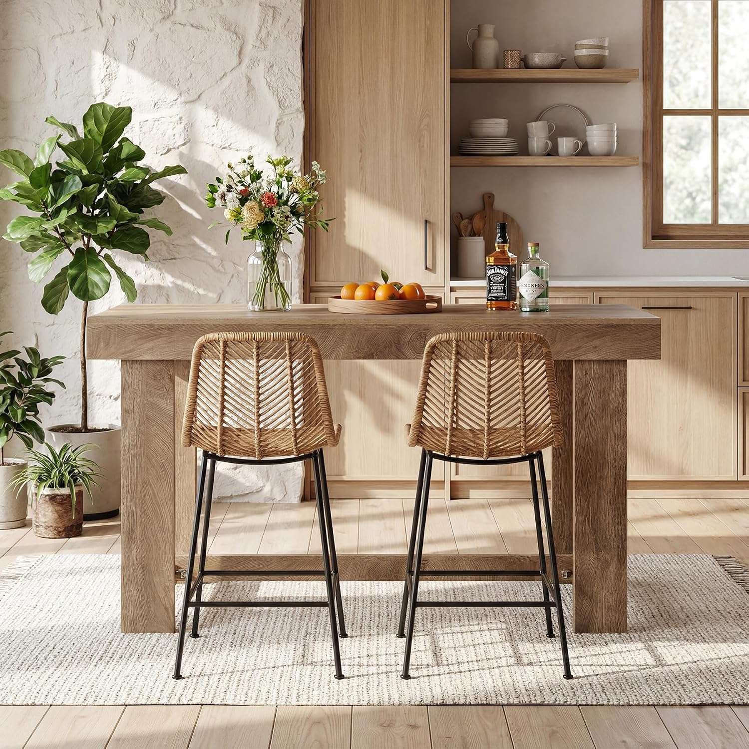 LITTLE TREE 63" Bar Table, Large Wood Home Bar Unit, Rectangular Dining Pub Table with Footrest for Home Kitchen, Dining Room, Living Room, Bistro, Brown