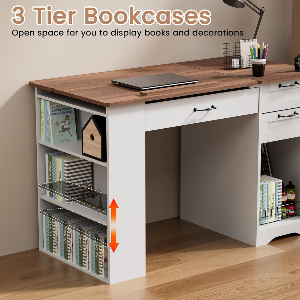 Drafting Table with Storage Cabinet & Drawers, Adjustable Drawing Table with Open Shelves, Craft Art Desk for Artists, Painters, Drawing, Crafting, Reading, Writing, Working