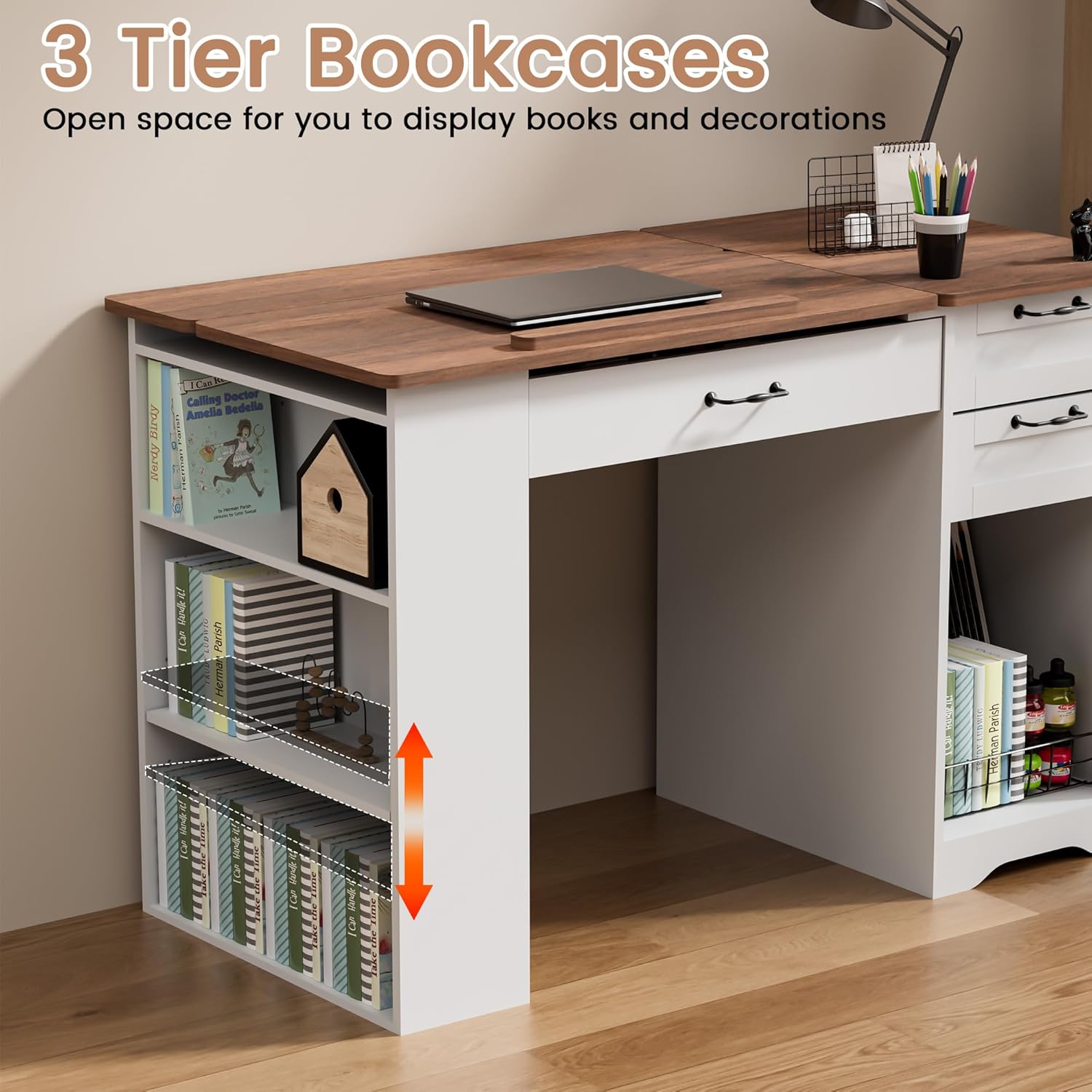 Drafting Table with Storage Cabinet & Drawers, Adjustable Drawing Desk with Open Shelves, Craft Table Painting Desk for Artists, Painters, Drawing, Crafting, Reading, Writing, Working