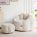 MAXYOYO Bean Bag Chair with Ottoman, Giant Pumpkin Lounge Chair for Adults | Oversized Bean Bag Chair with Footstool, Comfy and Lazy Lounge Boneless Chair for Dorm, Living Room, Bedroom, Beige
