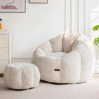 MAXYOYO Bean Bag Chair with Ottoman, Giant Pumpkin Lounge Chair for Adults | Oversized Bean Bag Chair with Footstool, Comfy and Lazy Lounge Boneless Chair for Dorm, Living Room, Bedroom, Beige
