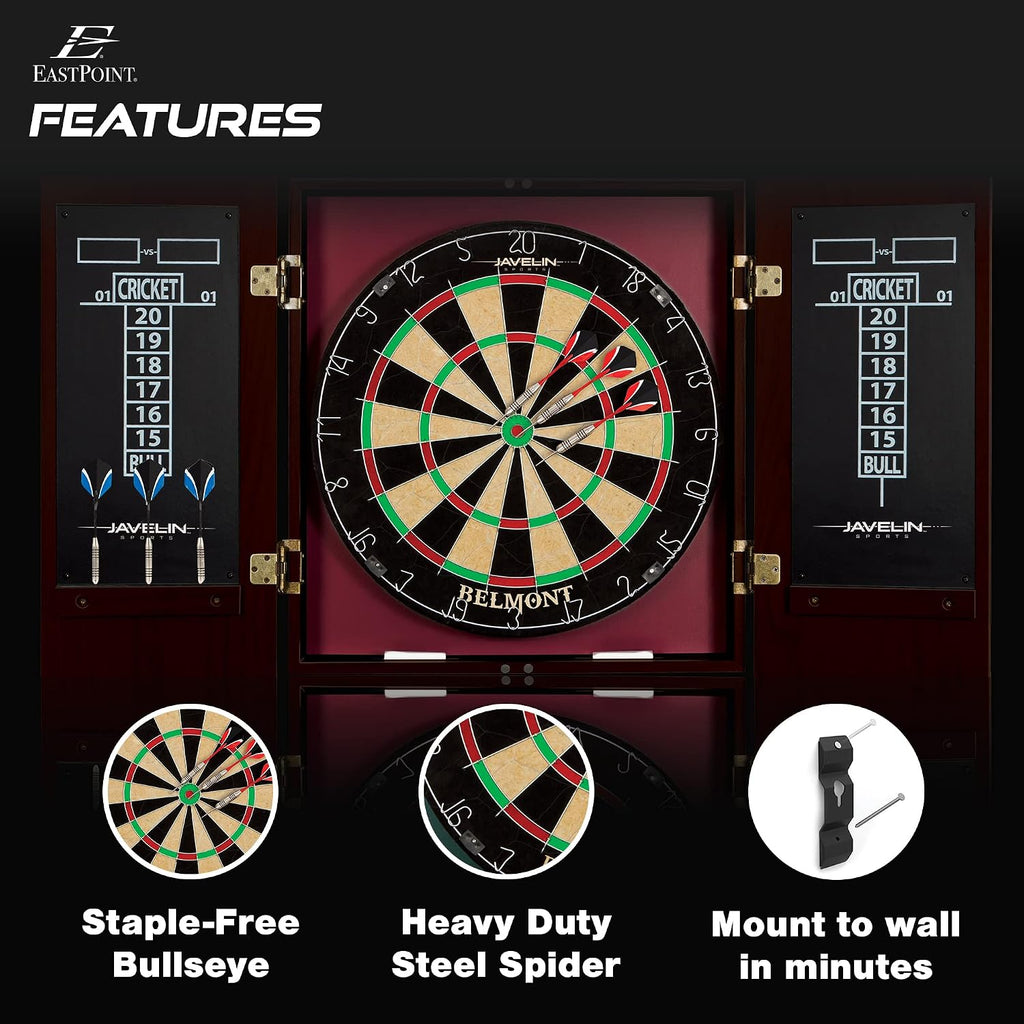 EastPoint Sports Official Size Dart Board Cabinet Set- Easy-Assembly & Complete with 6 Deluxe Steel Tip Darts and Accessories -Premium Darts Set with Scoreboard for Bar Games & Indoor Games