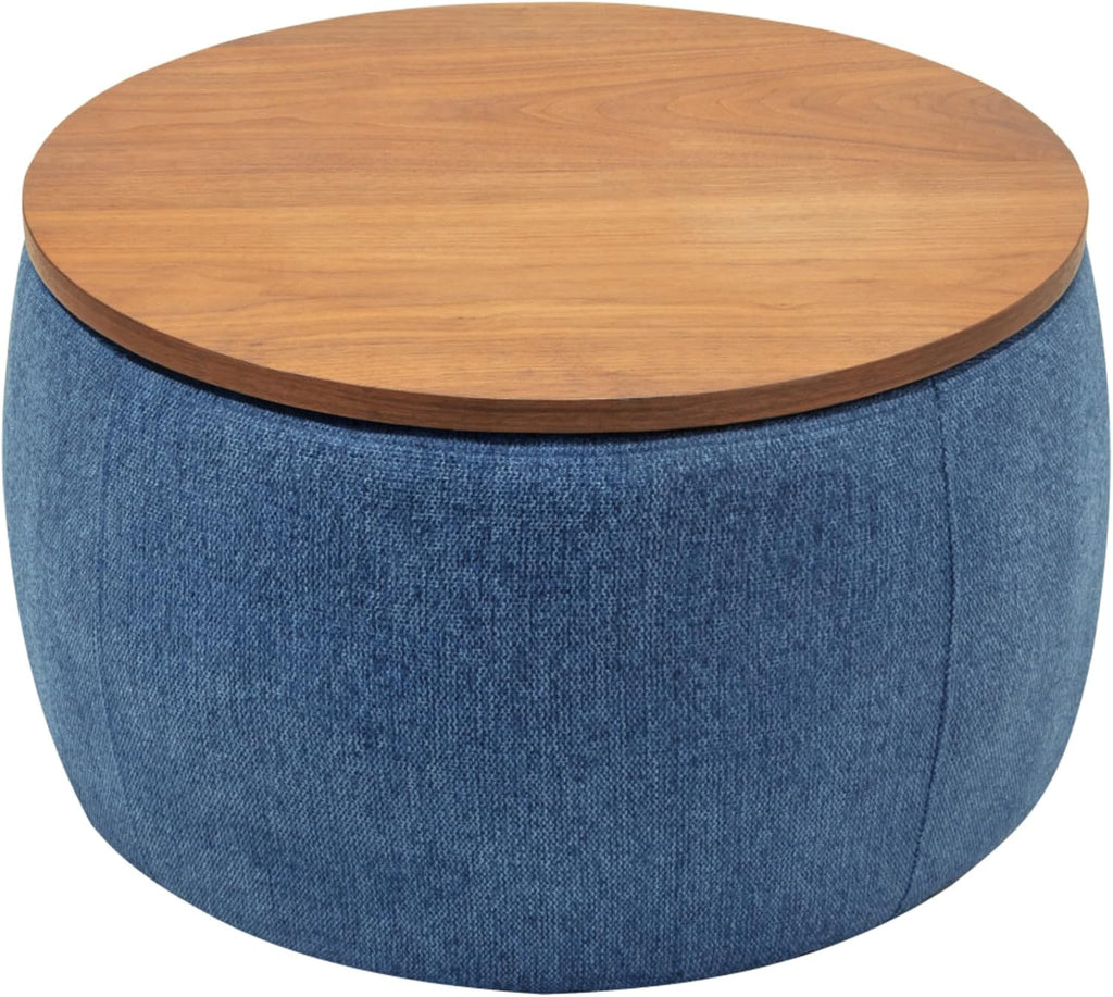 Round Storage Ottoman, 2 in 1 Multifunctional Ottoman, End Table & Footrest Stool with Hidden Storage for Living Room Bedroom Entryway (Navy)