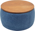 Round Storage Ottoman, 2 in 1 Multifunctional Ottoman, End Table & Footrest Stool with Hidden Storage for Living Room Bedroom Entryway (Navy)