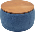 Round Storage Ottoman, 2 in 1 Multifunctional Ottoman, End Table & Footrest Stool with Hidden Storage for Living Room Bedroom Entryway (Navy)