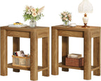 Tribesigns End Table for Living Room, Farmhouse Wooden Side Table with Storage Shelf, Small Narrow Bedside Accent Furniture for Bedroom (Brown, 2PCS)