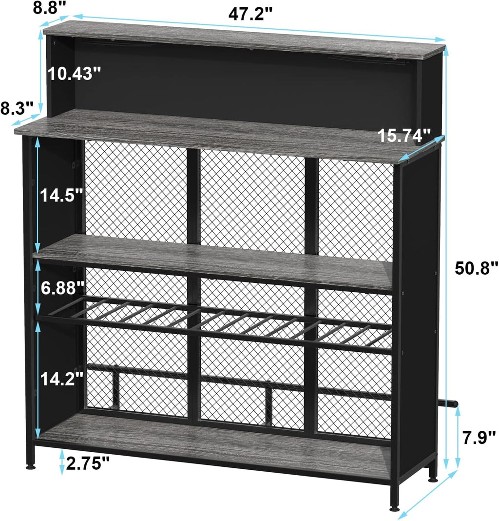 GDLF Home Bar Unit Mini Bar Liquor Cabinet with Storage and Footrest for Home Kitchen Pub (Grey)