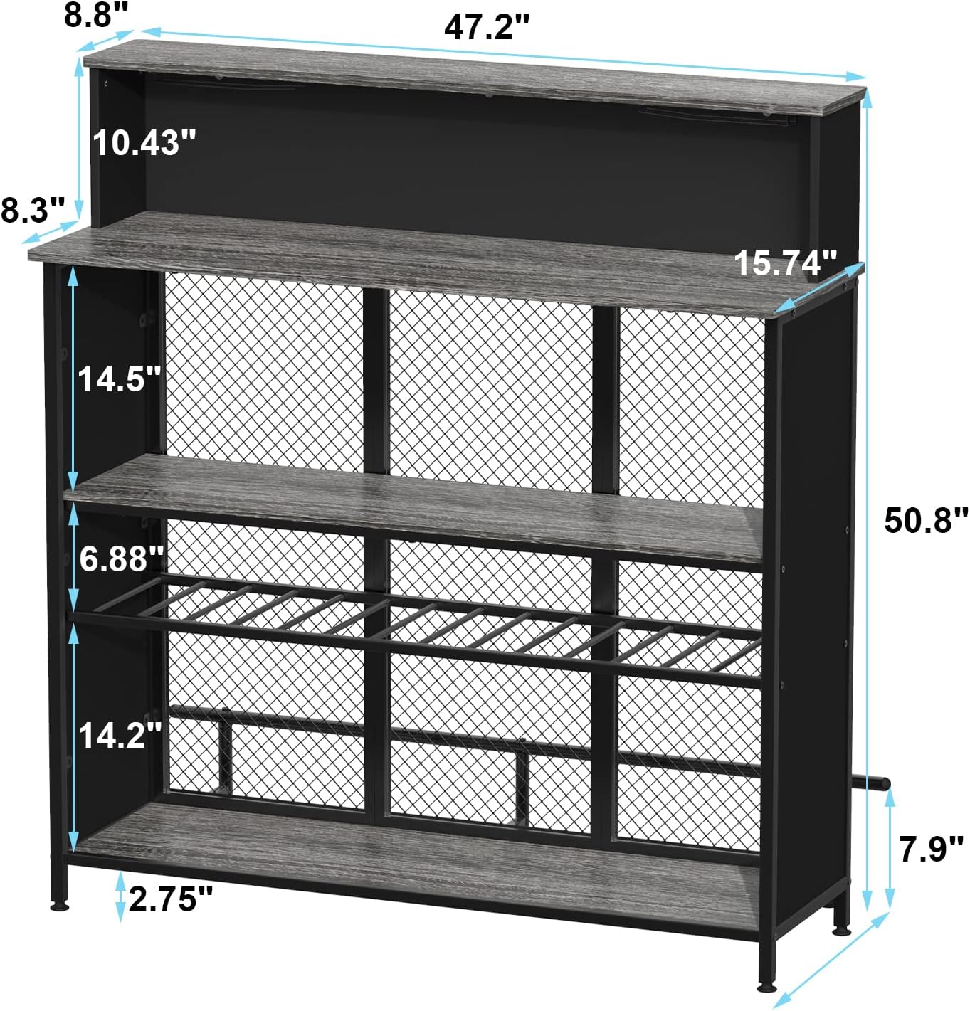 GDLF Home Bar Unit Mini Bar Liquor Cabinet with Storage and Footrest for Home Kitchen Pub (Grey)
