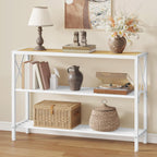 Hoctieon Industrial Console Table, 3 Tier Entryway Tables, Hallway Desk, Narrow Sofa Tables with Shelves, Entrance Table for Entryway, Living Room, Foyer, Hallway, Office, Oak Beige