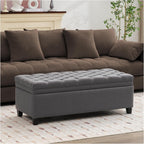 51" Storage Ottoman for Bedroom & Living Room, End of Bed Bench with Black Wooden Legs, Linen Upholstered Tufted Ottoman, Entryway Storage Bench,Dark Grey
