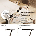 Honyee Extendable Dining Table with Leaf, 78 to 110 Inch Rectangular Sintered Stone, Modern Large Dining Room Table Seats 6 8 10 12, Metal Base, Marble Look for Family Gatherings