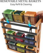 HULISEN Tea Bag Organizer, 3 Tier Tea Bag Holder, Holds Up to 120 Teabags | 9 Removable Compartments, Countertop or Wall Mount Use, Wood Metal Teabag Rack for Coffee Bar Kitchen