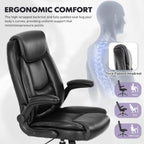 400lbs Capacity Executive Desk Chair with Ergonomic Lumbar Support, Flip-up Arms & High Back Leather Computer Chair for Home/Office, Black