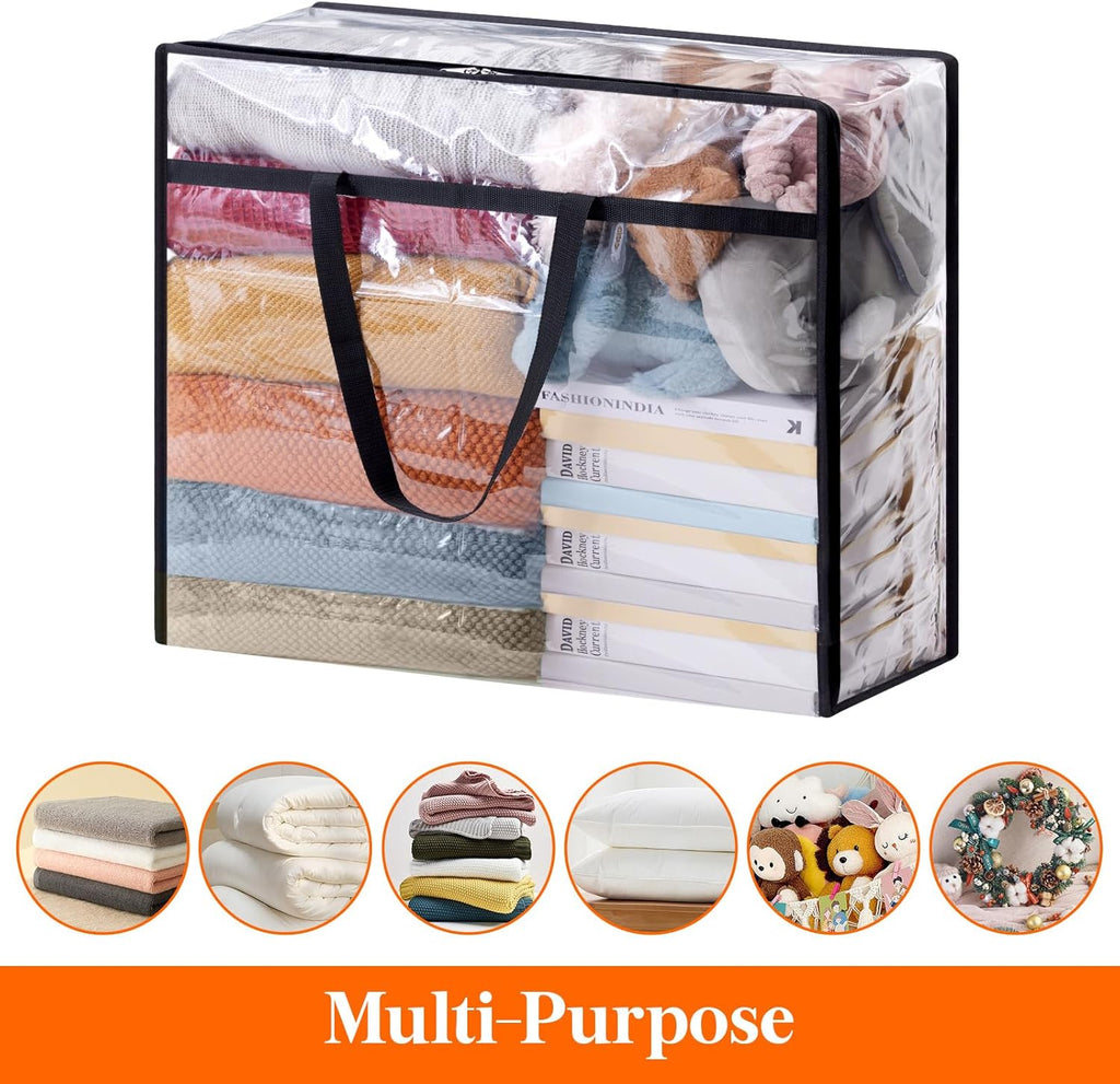 Lifewit 3 Pack Clear Clothes Storage Bags, 110L Plastic Blanket Storage Bag, Vinyl Foldable Moving Bags with Zipper, Closet Organizers and Storage Containers for Bedding, Duvet, Comforter