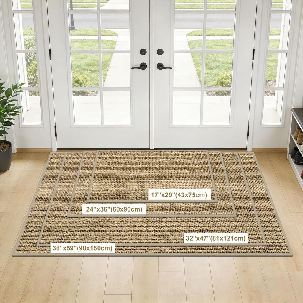 LEKEEPGO Door Mat Indoor Entrance 17"x29", Ultra Thin Indoor Door mat, Absorbent Washable Entryway Doormats, Low-Profile Dirt Trapper Doormat Entry Inside Door Mats Front Floor Mats, Beige