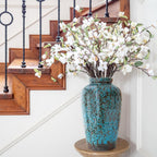 Unique Ceramic Flower Vase, Modern Home Decor for Living Room, Tables, Shelves & Enterways,11Inch Tall Glaze Blue Vase Gift for Housewarming, Wedding, Birthday