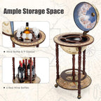 LDAILY 17.5’’ Wood Globe Bar, 16th Century Italian Replica Vintage Bar Cart with Wheels, Alcohol Cabinet with Liquor Storage, Bottom Shelf & Old World Map, Round Bar Cart for Home (Creamy White)