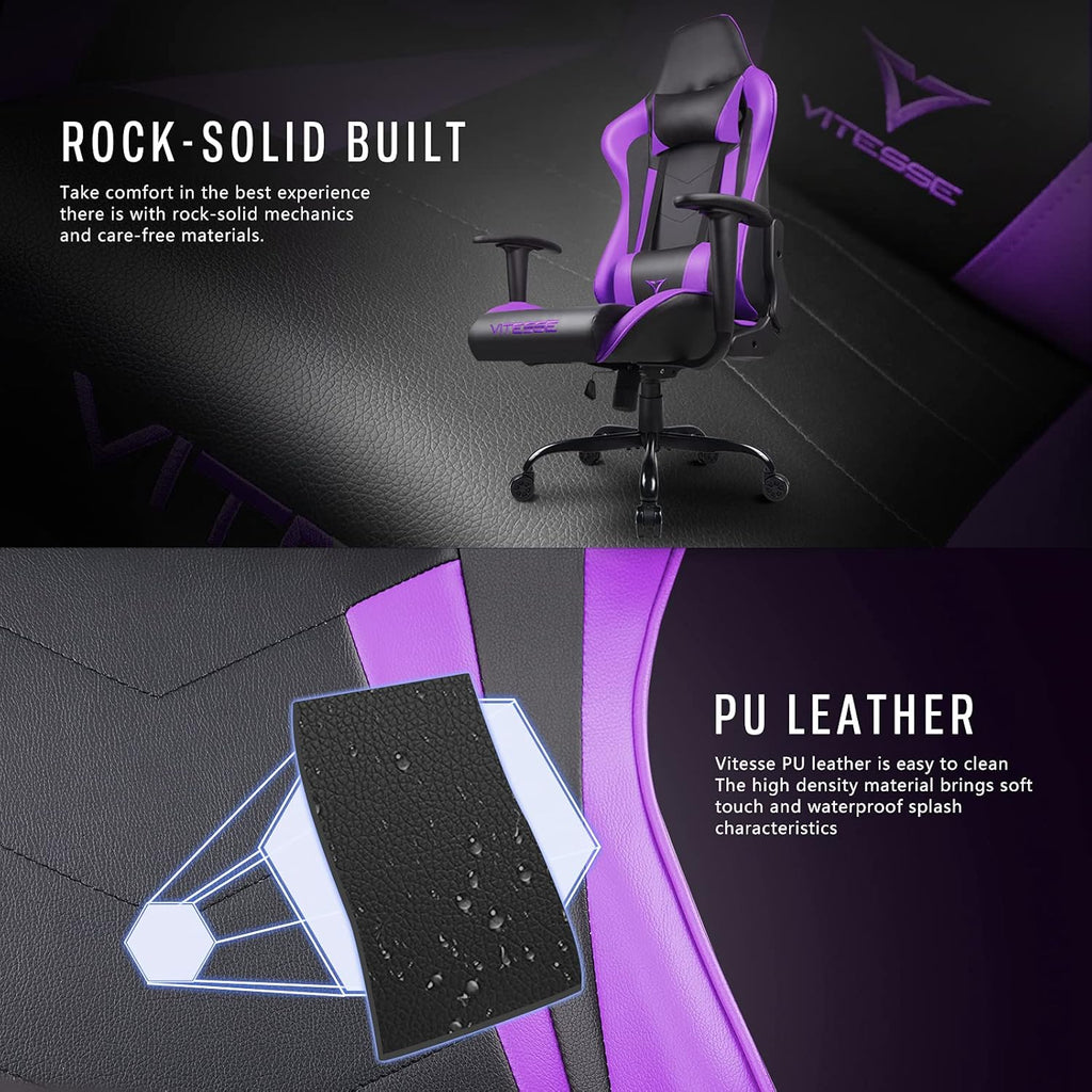 Gaming Chair,High Back Ergonomic Racing Gamer Chair with Lumbar Support and Headrest,Girl Computer Desk Chair with Height Adjustable(Purple)