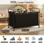 StorageWorks Toy Box with Wheels for Kids, 200L Extra Large Toy Storage Chest and Organizer, 27.5" Metal Toybox with 360° Swivel Wheels for Bedroom, Kids Room, Stuffed Animal Storage, Black