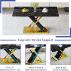 YUNDREAM Modern Marble Dining Table Set for 4,Black Gold 63'' Dining Room Table with Chrome Plated X-Shaped Frame and White Leather Dining Chairs,Easy Assemble,Kitchen Table and Chairs for Dining Room