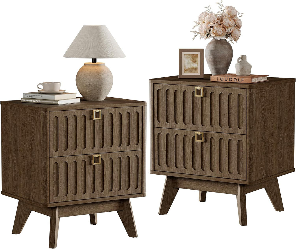 SICOTAS Nightstands Set of 2 with Drawers, 21" Wide Modern Bedside Tables | Modern 21" Wide Bedside Tables Set of 2 with Drawers, Stable Nightstands with Handle Accent End Tables for Bedroom, Apartment