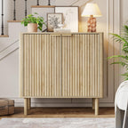 IKALIFE Sideboard Buffet Cabinet with Storage, Modern Fluted Accent Credenza with Doors & Adjustable Shelves, Wood Coffee Bar Console Table for Living Room, Dining Room, Kitchen or Entryway 31.5" Oak