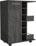 Tuhome Bar Cart, Two External Shelves, Four Casters, Six Built-in Wine Rack, Single Door Cabinet -Smokey Oak