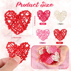 24 Pieces Valentine Heart Shaped Rattan Balls 2.36 Inch Heart Vase Bowl Fillers DIY Craft Wicker Rattan Decor for Valentine Wedding Party Decor (Pink,White,Red,Rose Red)