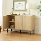Buffet Cabinet with 3 Fluted Doors, Large Coffee Bar Table, Wooden Storage Cabinet, Modern Farmhouse Sideboard Credenza for Dining Room, Kitchen, Living Room, 15.35"x45.98"x31.5", White Oak