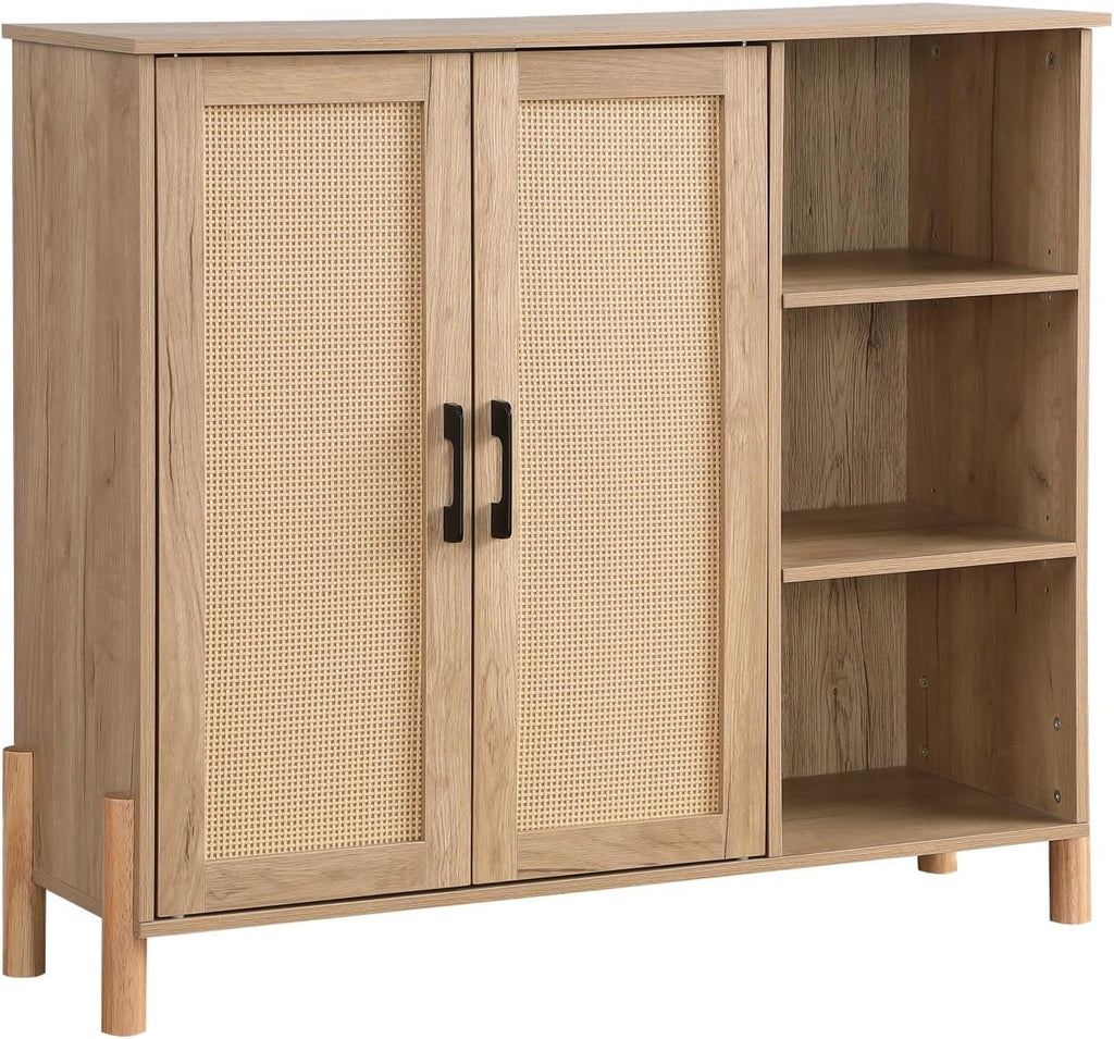 Mid-Century Modern Storage Cabinet, with Open Shelves & Adjustable Shelves, for Living Dining Room,for Kitchen Home
