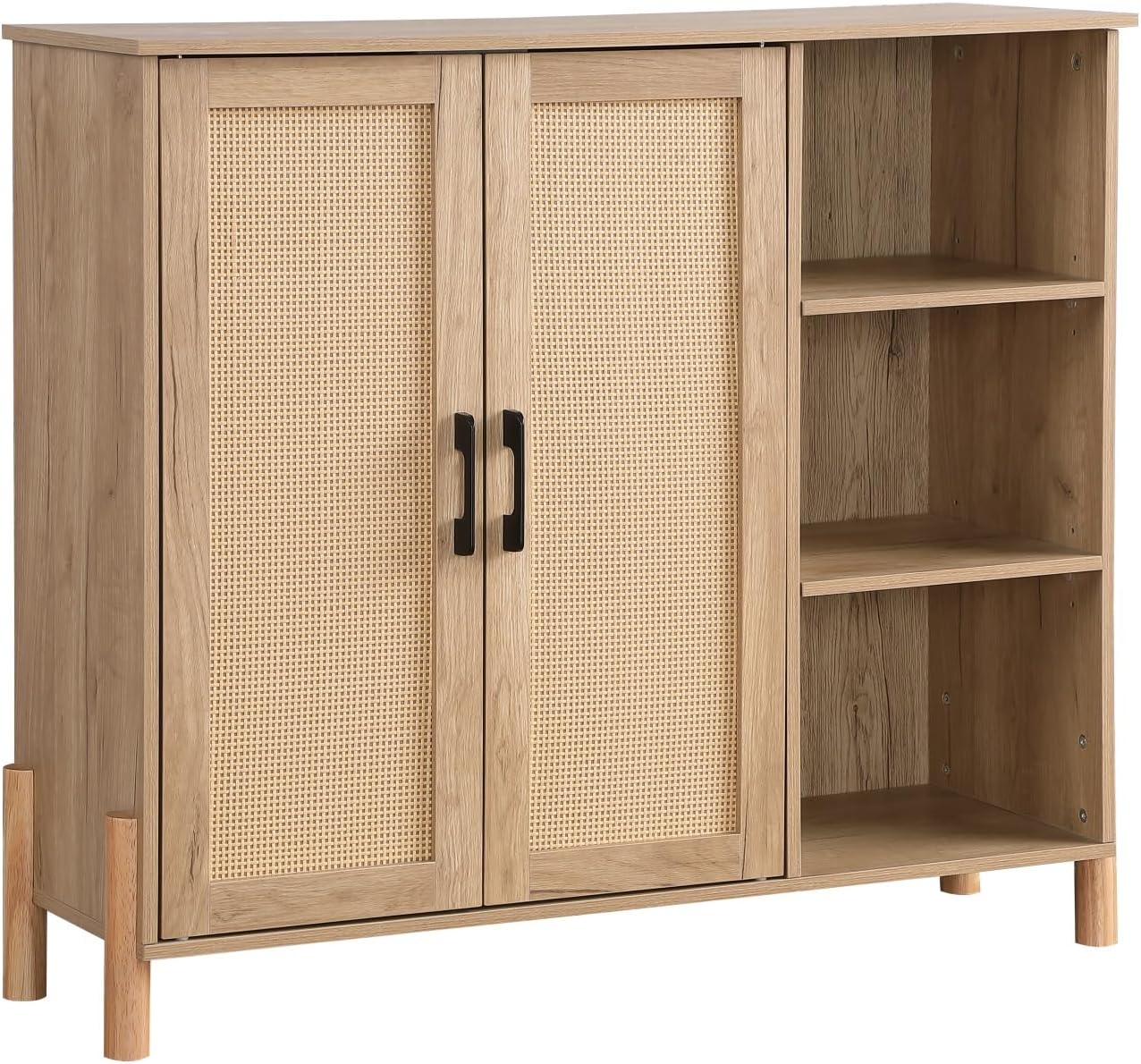Mid-Century Modern Storage Cabinet, with Open Shelves & Adjustable Shelves, for Living Dining Room,for Kitchen Home