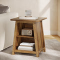 Tribesigns 3-Tier Rustic Farmhouse Wooden End Table with Open Storage Shelves, Trapezoid Angled Leg Side Table for Living Room, Small Space Friendly Sofa Side Table