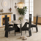Modern Black Dining Chairs Set of 6, Upholstered High Back Dining Chairs with Stainless Steel Backrest and Legs, Luxury Dining Room Chairs for Kitchen Living Room Restaurant