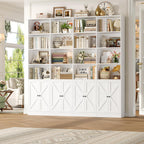 FACBOTALL 70.9" Wide Bookshelf, 6 Tier Farmhouse Bookshelf with 8 Doors, Large Bookcase with 18 Storage Shelves, Tall Bookshelves and Bookcases, Modern Bookshelves for Living Room, White