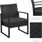 Yaheetech 3 Pieces Rattan Bistro Set, Indoor/Outdoor Wicker Patio Modern Conversation Furniture, 2 Chairs & Tempered Glass Coffee Table for Garden, Balcony, Backyard, Poolside, Black/Gray
