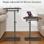 ENNVA Side Table for Couch, Adjustable Height C Shaped End Table, Narrow Sofa Side Table for Living Room & Bedside, Brown Wooden Top with Black Metal Base