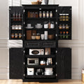 Ball & Cast 71" Tall Kitchen Pantry Cabinet W/3 Pull Out Organizers,Farmhouse Embossed Texture Storage Cabinet W/6 Door Shelves & 2 Drawers,Freestanding Cupboard for Kitchen,Dining Room,Black