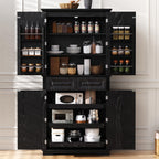 Ball & Cast 71" Tall Kitchen Pantry Cabinet W/3 Pull Out Organizers,Farmhouse Embossed Texture Storage Cabinet W/6 Door Shelves & 2 Drawers,Freestanding Cupboard for Kitchen,Dining Room,Black