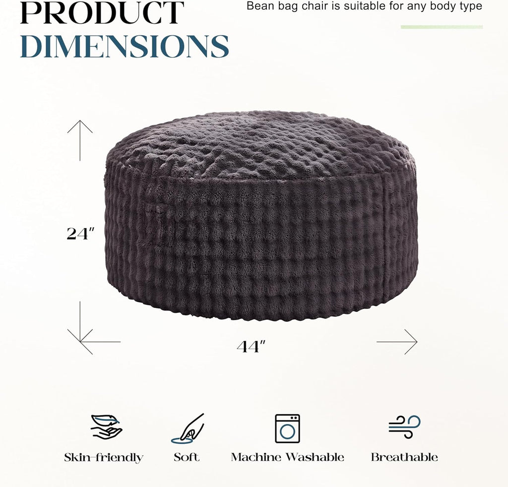 Hobestluk Bean Bag Chairs Beanbag Chair with Filler Adult Bean Bags with Fluffy & Machine Washable Cover, Giant Bean Bag Chairs for Aduts (Dark Grey, 4FT-44" x 44" x 24")