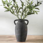 Terracotta Farmhouse Flower Vase, 9.6 Inch Ceramic Rustic Vase with 2 Handles, Decorative Vase Boho Decor for Home Decor, Table, Living Room, Shelf Decoration