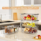 4 Pack Stackable Wire Baskets with Handles for Pantry Organizers and Storage, Fruit and Vegetable wire storage baskets, Potato and Onion Storage Bin, Metal Baskets for Organizing Snacks, Cans (Gray)