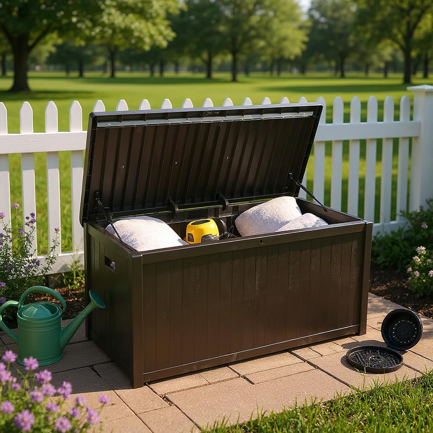 Large Storage Bench Lockable Outside Storage Box Container Waterproof for Furniture Outdoor Cushions Garden Pool Tools