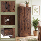 Giantex 72" Tall Kitchen Pantry Cabinet, Farmhouse Wooden Cupboard w/ 2 Doors, Drawer & Adjustable Shelves, Freestanding Versatile Storage Cabinet for Dining Room Living Room Bathroom (Rustic Brown)