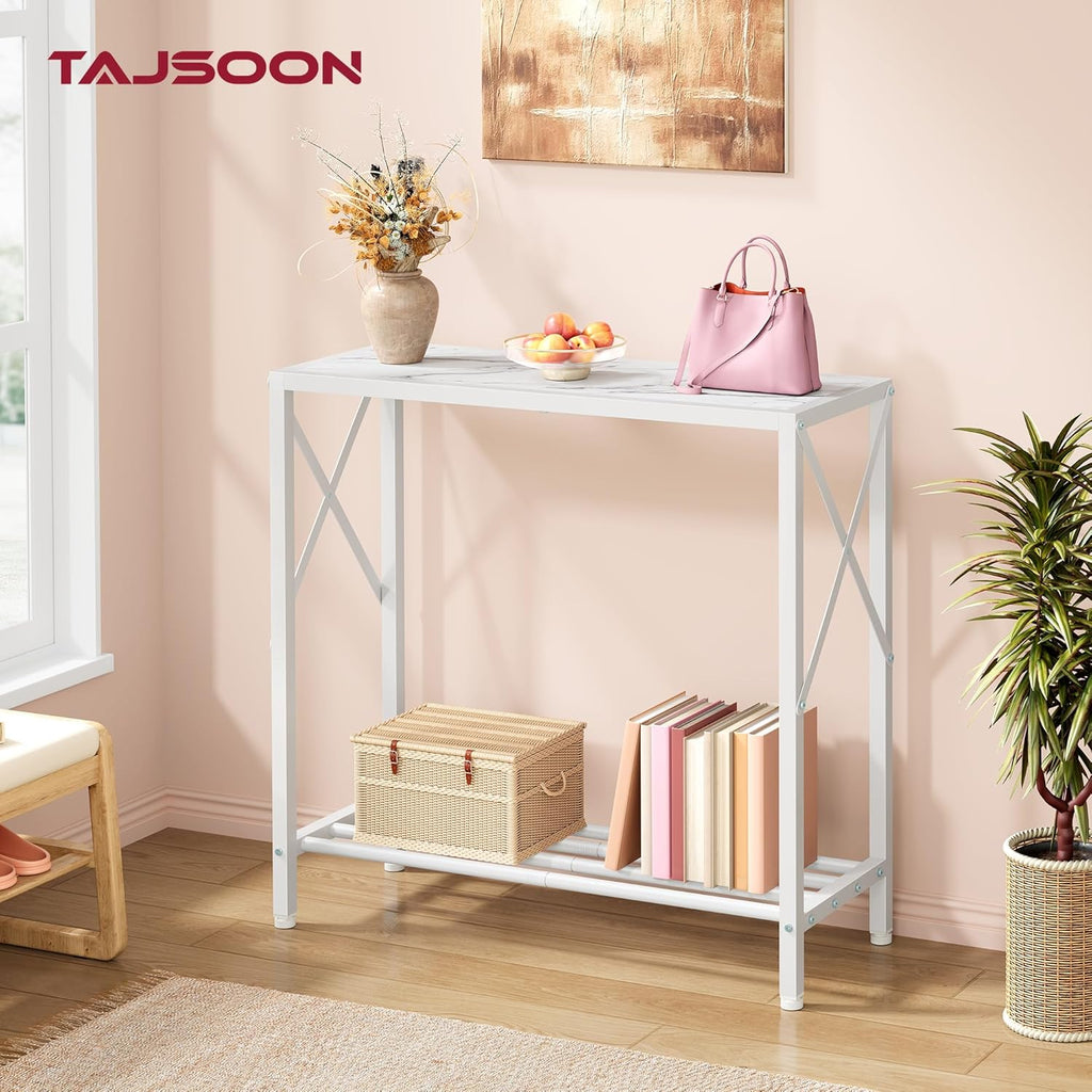 Tajsoon 28.3" Entryway Table, 2-Tier Small Consle Table for Entryway, Narrow Sofa Table with Shelves, Entrace Table for Hallway, Living Room, Corridor, Office, White