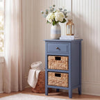 SAFAVIEH Furniture - Everly 1-Drawer Side Table - Blue - Solid Wood - Coastal Basket Storage Design - Ideal for Living Room, Entryway, Home Office, 15"W x 12"D x 27.5"H - Fully Assembled (AMH5743H)